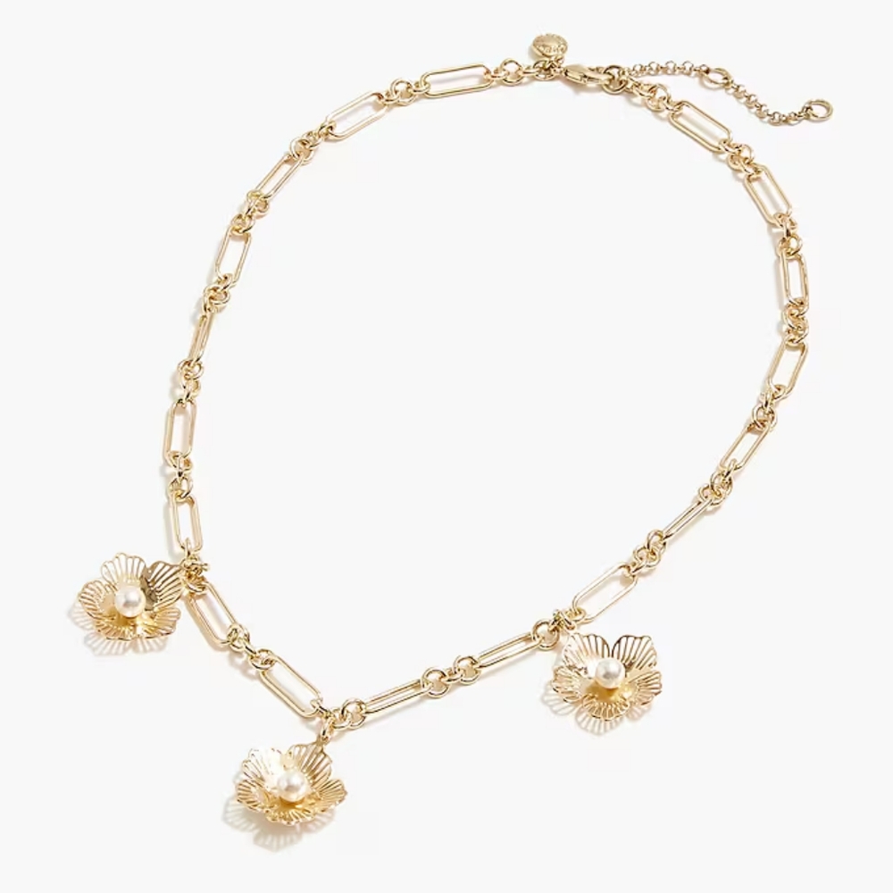 J.Crew floral pearl statement necklace, gold